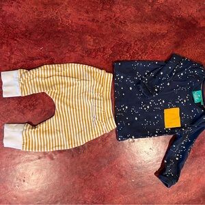 Little Green Radicals Starry Blue Top and Yellow Stripe Pants